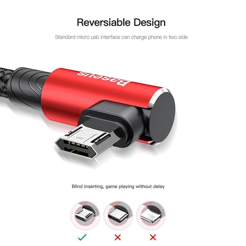 Baseus 90 градусов Micro USB кабель для samsung Xiaomi USB изгиб игры Быстрая зарядка кабель Android мобильный телефон usb зарядный шнур