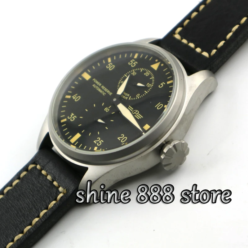 Parnis 47 мм черный циферблат индикатор power reserve пескоструйные дело Автоматические