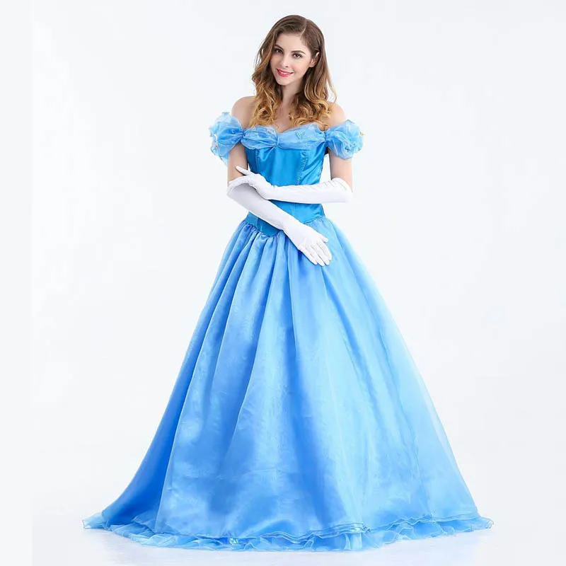Женский костюм для косплея Золушки голубой белоснежный принцессы костюмы на