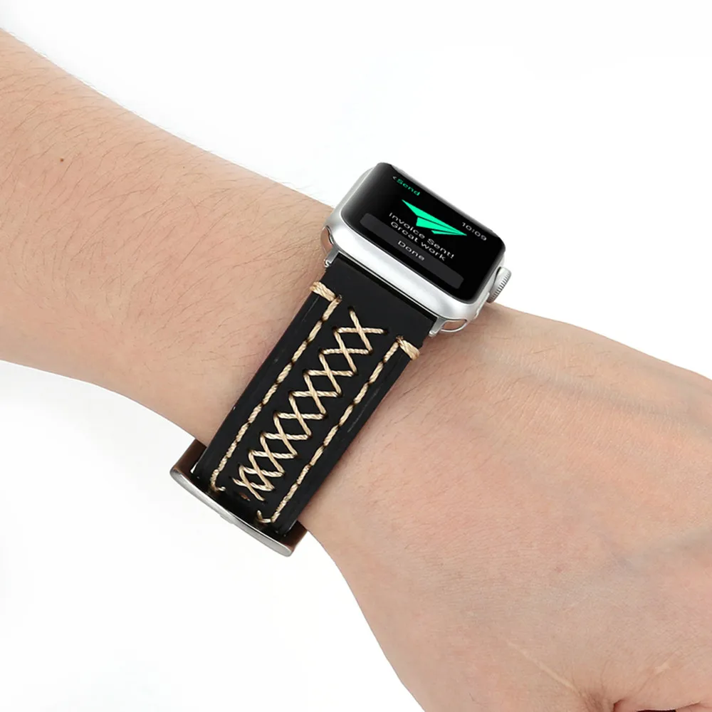 Ремешок кожаный для Apple Watch band 44 мм 40 42 38 браслет ручной работы из натуральной кожи
