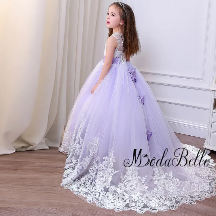 Детское кружевное платье с длинным шлейфом аппликацией|beautiful communion dresses|communion