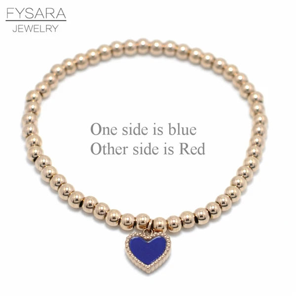 Blue and red FYSARA двойной боковой цвет сердце Шарм стрейч Strand браслеты ювелирные женские браслеты из нержавеющей стали шарик бисером браслеты Lover - Окраска металла: Blue and red