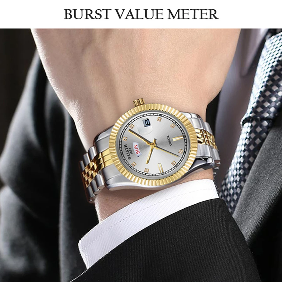 

WLISTH Gold Watch Men Luxury Date Week Watch Waterproof Stainless Steel Men's WristWatch Male Clock Classic Relogio masculino