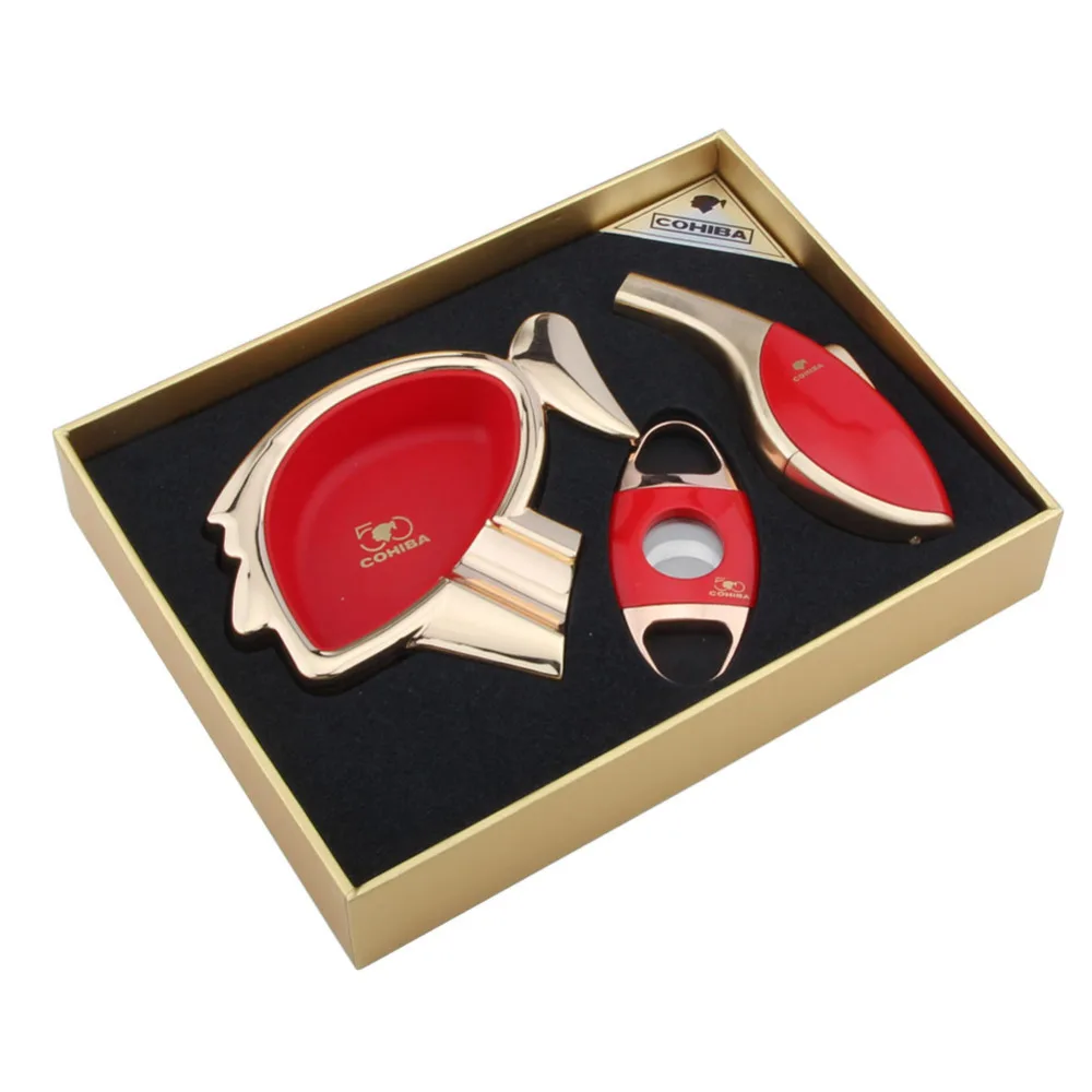 COHIBA высококачественный красный сигарный набор с пепельницей в форме мультяшного