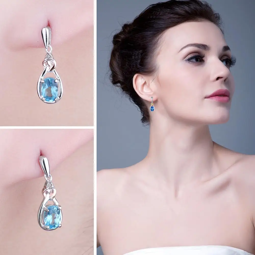 Jewelrypalace Любовь Узел 1.9ct Природный Голубой топаз алмаза акцентировано стерлингового серебра 925 18 К золото Длинные висячие серьги Красивые ювелирные изделия