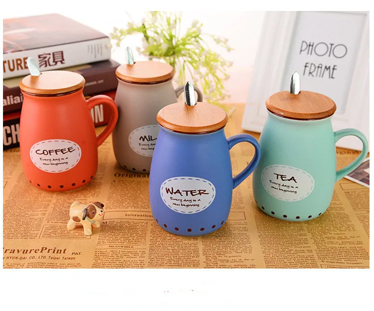 1 шт. керамическая кружка в стиле ретро с бамбуковой крышкой и ложкой Мультяшные