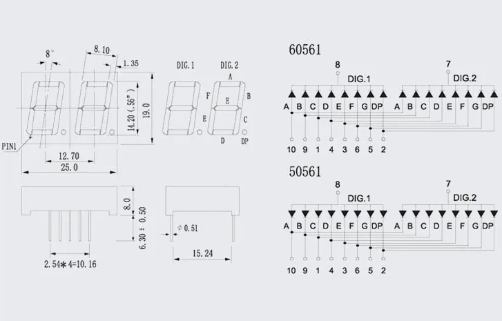 Сверхъяркий белый 2 5-дюймовый 2-битный общий катодный цифровой трубчатый