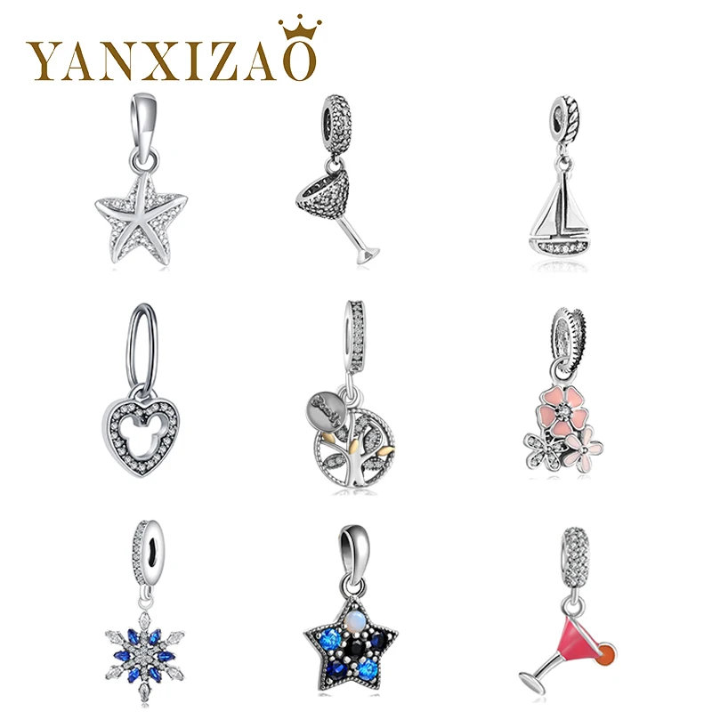 YANXIZAO 925 Серебряный кулон подвеска бусины подходят к оригиналу Pandora Шарм браслет