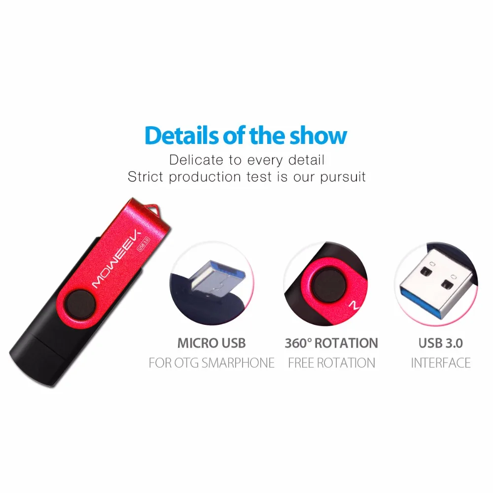 Moweek модный OTG флеш накопитель 128 ГБ USB3.0 32 Гб 16 металлическая Флешка 8 вращающаяся
