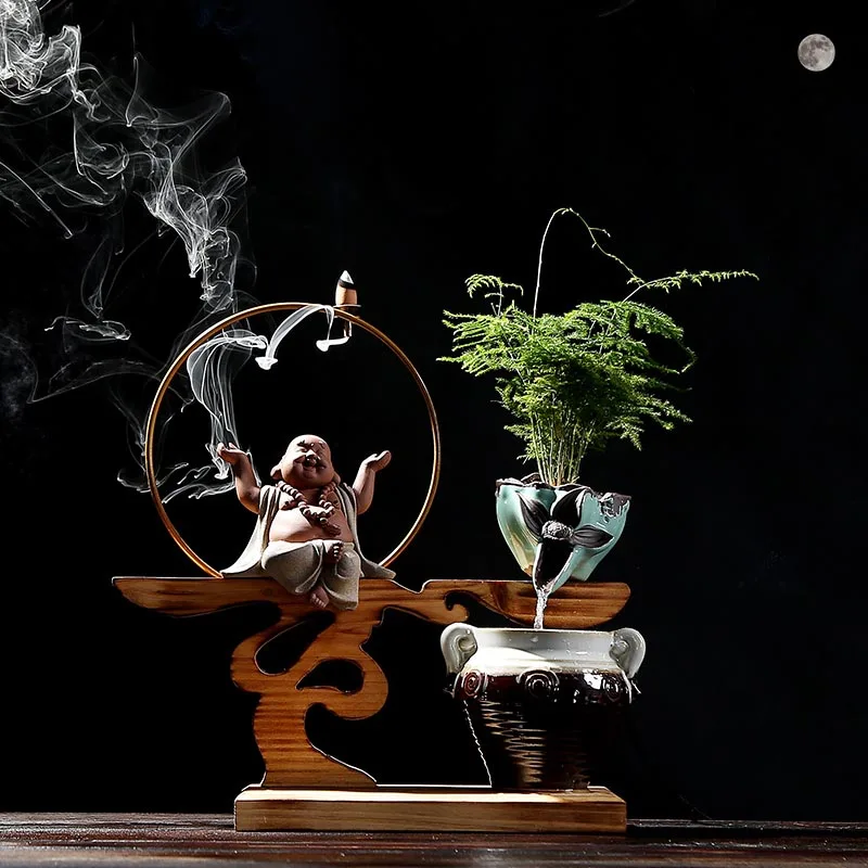 

110V/220V Chinese Style Zen Feng Shui Fountain Flowing Water Desktop Ornaments Ceramic Fish Tank Lucky Office Home Decoration