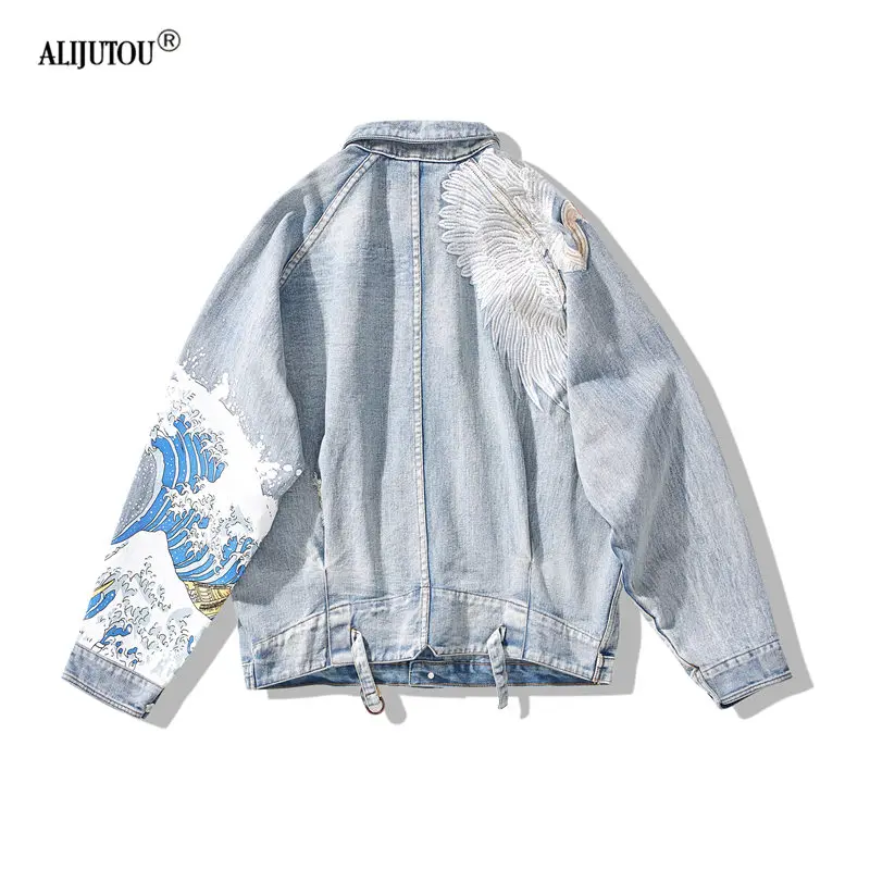 2019 Harajuku джинсовая куртка Женская мода оригинальный кран с вышивкой для женщин