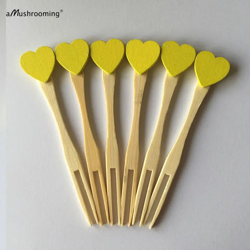 (2000 шт./лот) десертные и фруктовые бамбуковые шашлыки с желтым сердцем десертный