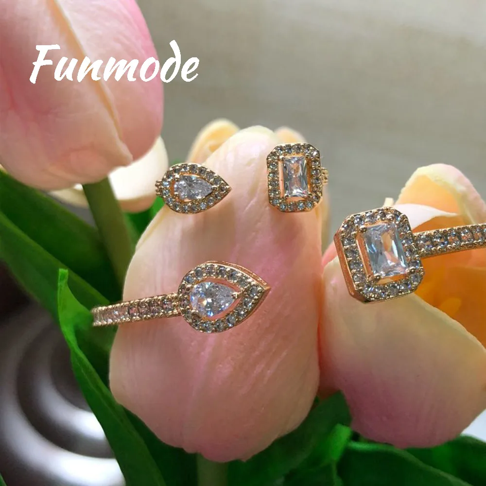 Funmode роскошный дизайн капли воды CZ закрепка массивный браслет кольцо и серьги