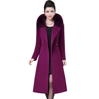 double sided cashmere fox fur collar women parka winter new long purple wool coat plus size thick tops woolen jacket female z567