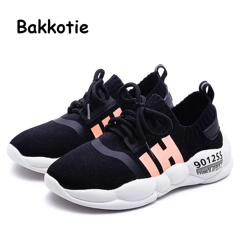 Bakkotie/Новинка 2019 детская черная спортивная обувь осенние дышащие кроссовки для