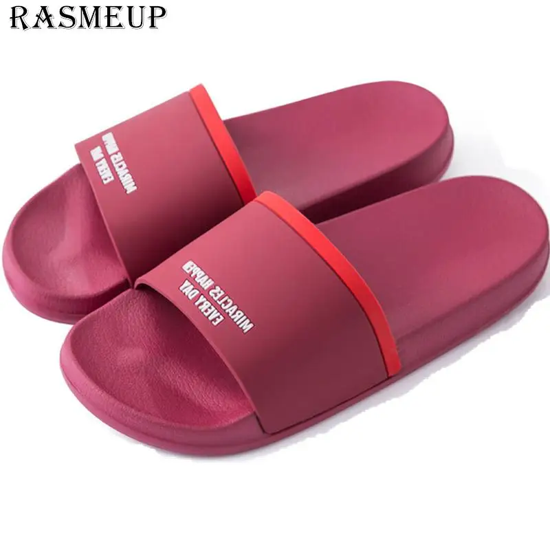 RASMEUP/женские шлепанцы на плоской подошве; женские пляжные вьетнамки; коллекция года; Летние повседневные Нескользящие домашние удобные дамские Тапочки обувь - Цвет: Красный