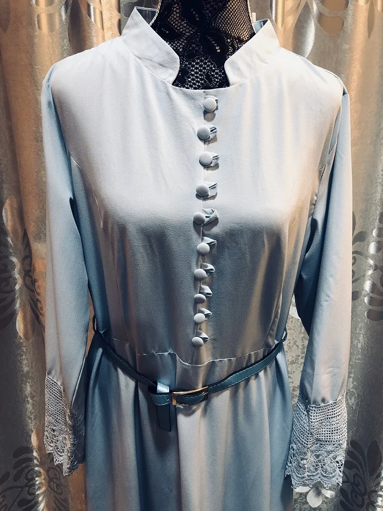 Рамадан однобортный кружевной мусульманский халат платье для женщин полная