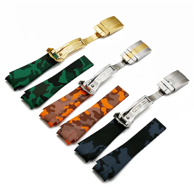 Camouflage rubber strap men's folding buckle watch accessories for Rolex water ghost Di Tong take 20mm waterproof silicone strap