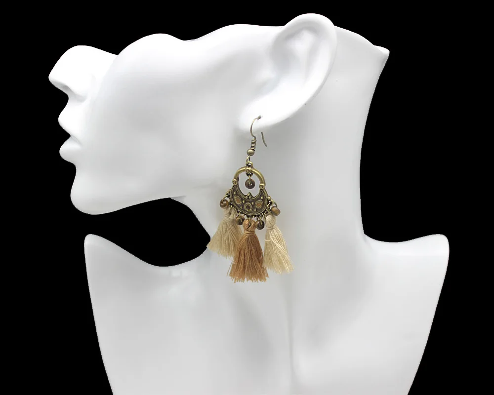 Retro Bohemian Punk Vintage Wood Bead Flower Earrings for Women New Long Drop Tassel Wedding Gifts | Украшения и аксессуары