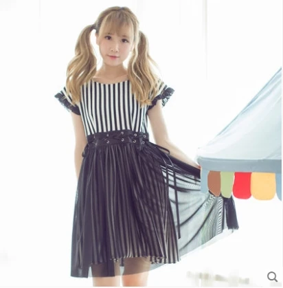 

Princess sweet lolita dress [Dolly Delly] original Harajuku dark wind pumping with two sets of striped dress female Dolley-0078