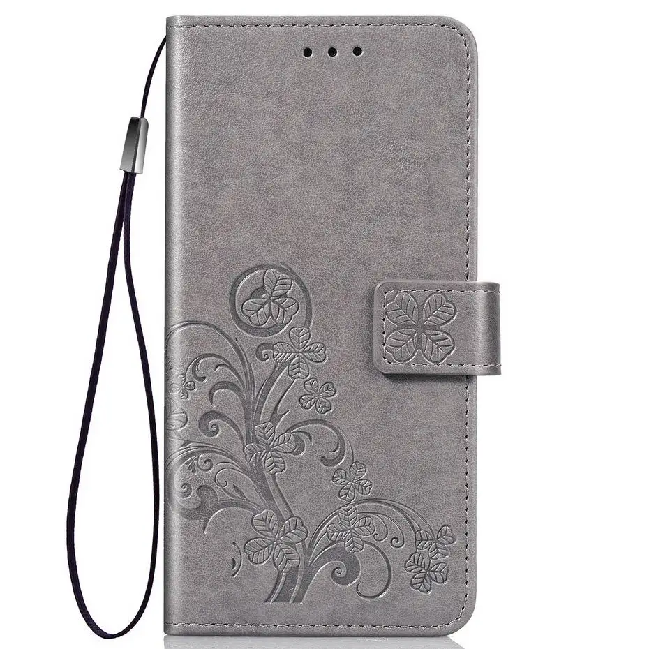 Luxury Clover 3D Emboss Case For Huawei Honor 8C Flip Leather for Coque 8 C BKK-L21 Protective Cover | Мобильные телефоны и