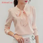 Женская шифоновая блузка с длинным рукавом и круглым вырезом