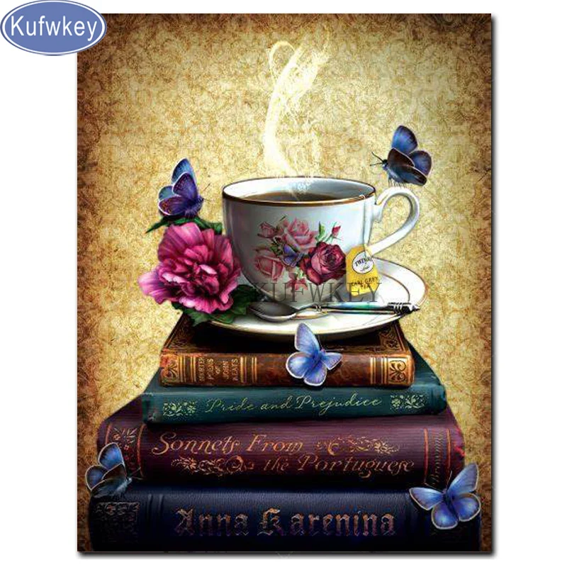 KUFWKEY Алмазная мозаика книга с загадками бабочка кофе алмазов картина камни в