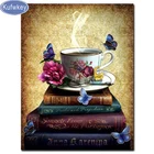 KUFWKEY Алмазная мозаика книга с загадками бабочка кофе алмазов картина камни в форме ромба круглый смолы, вышивка крестиком, Настенный декор