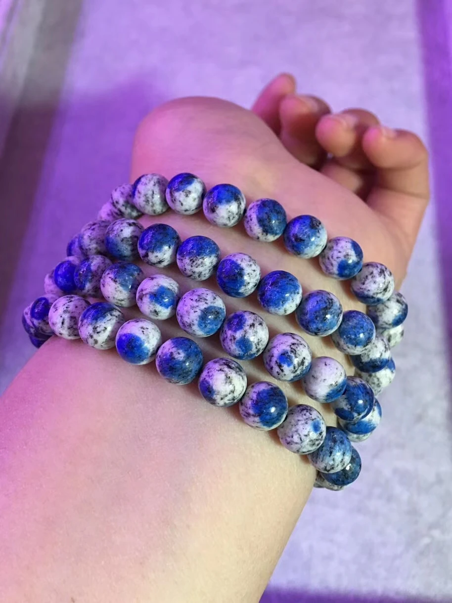 

Excellent Natural K2 Volcanic Big Blue Round Beads Bracelet 8mm Gemstone For Woman Man Crystal Stretch Bracelet AAAAAA