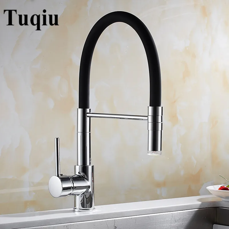 

LED Kitchen Faucet with Rubber Design Chrome Mixer Faucet for Kitchen Pull Down Kitchen Faucet Deck Mounted Crane for Sinks