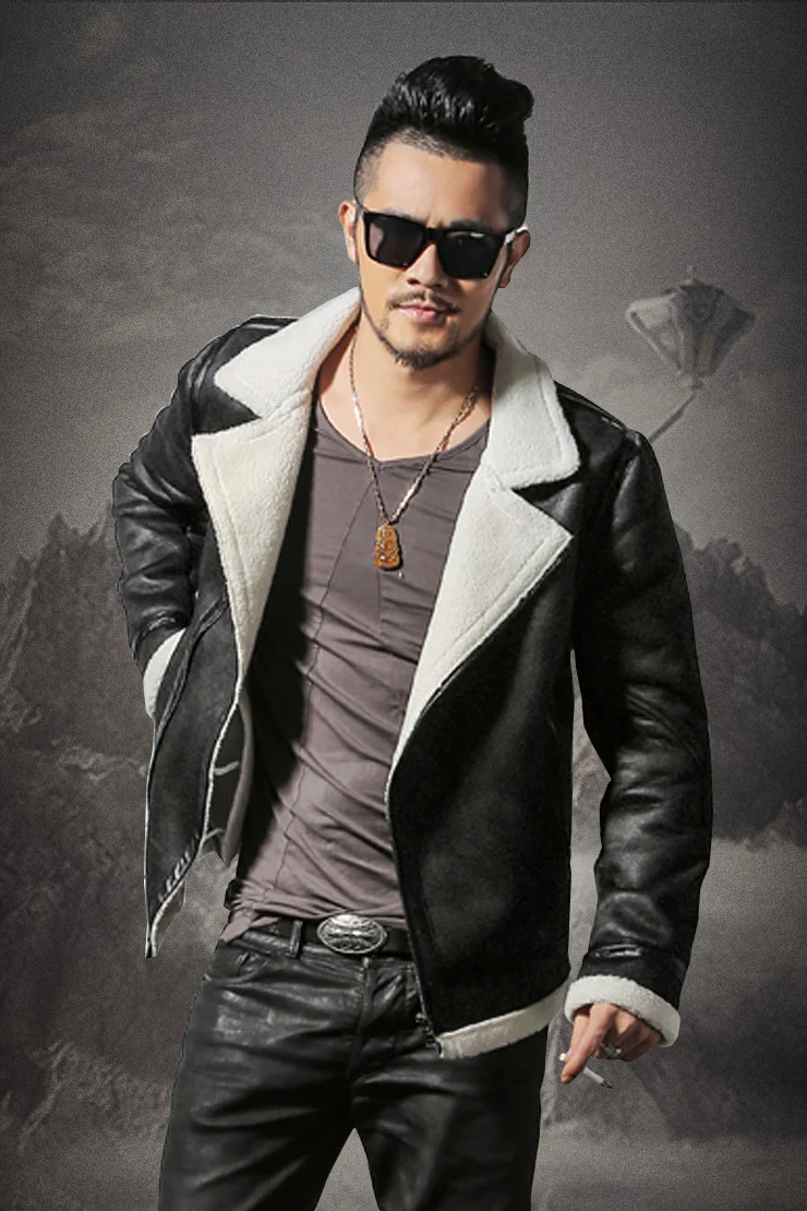 

Artificial leather jacket Slim Men coats retro do old leather Winter Motorcycle Jacket fur collar parka men jackets brand