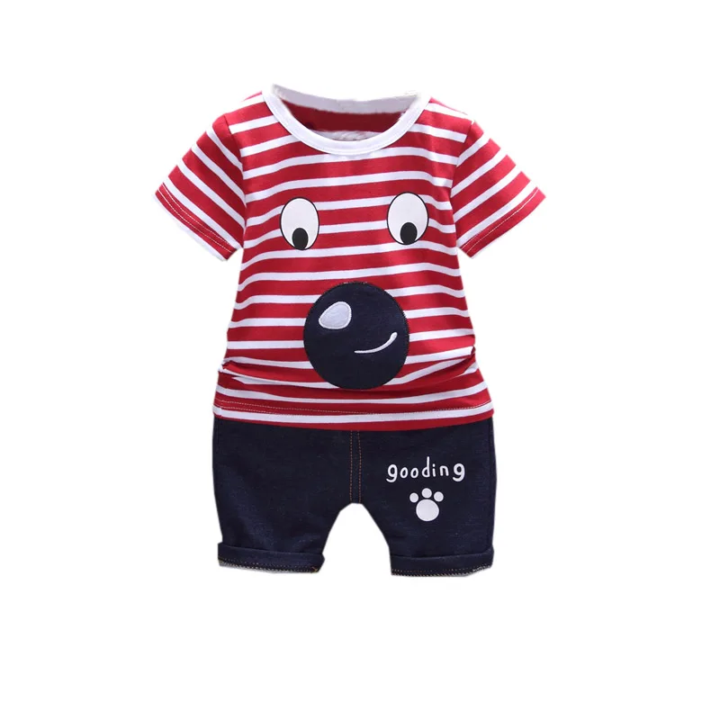 Summer Baby Boy Girls Adorable Cartoon Striped T-shirts Sets Short Sleeve Tops Blouse Shorts Casual Twins Cute Outfits Clothes | Детская
