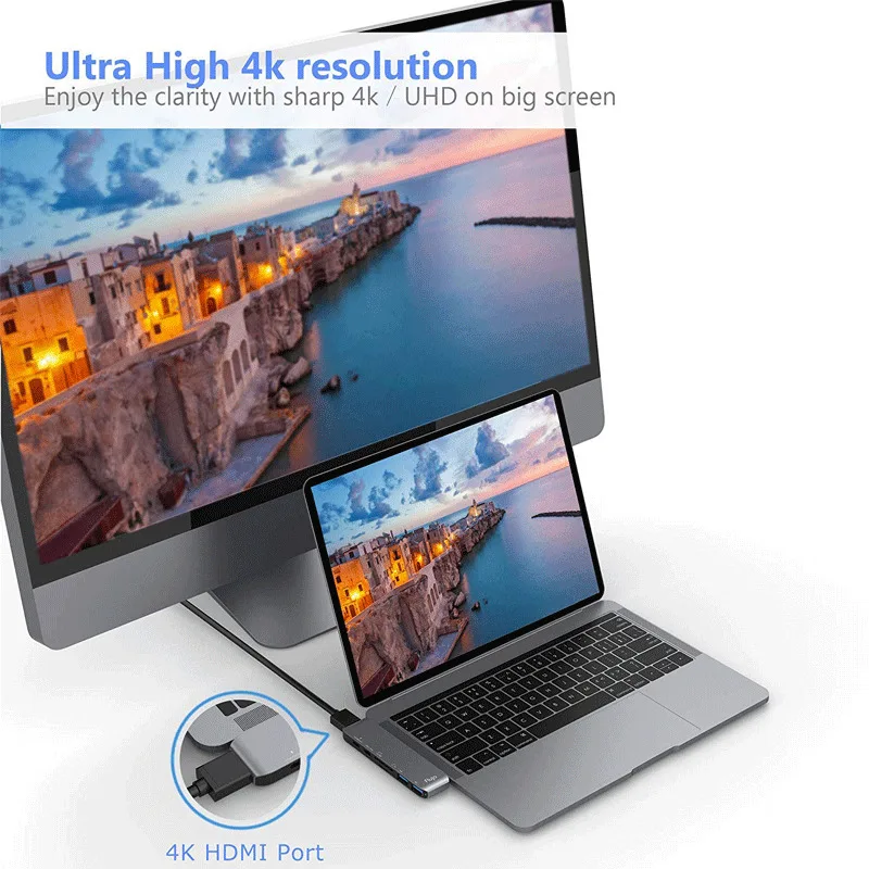7в1 USB-C концентратор двойной тип-c многопортовый кардридер адаптер 4 K HDMI для MacBook Pro