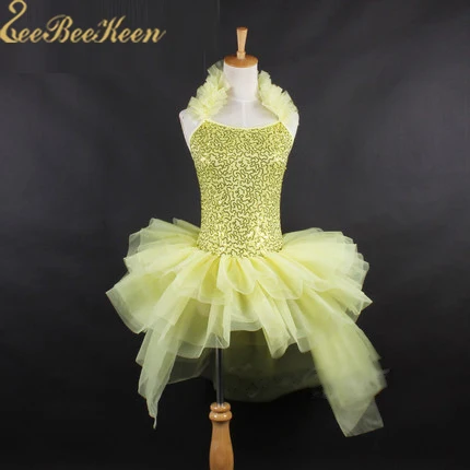 

Женское платье желтого цвета с блестками, балетное платье-пачка на бретельках с хвостом
