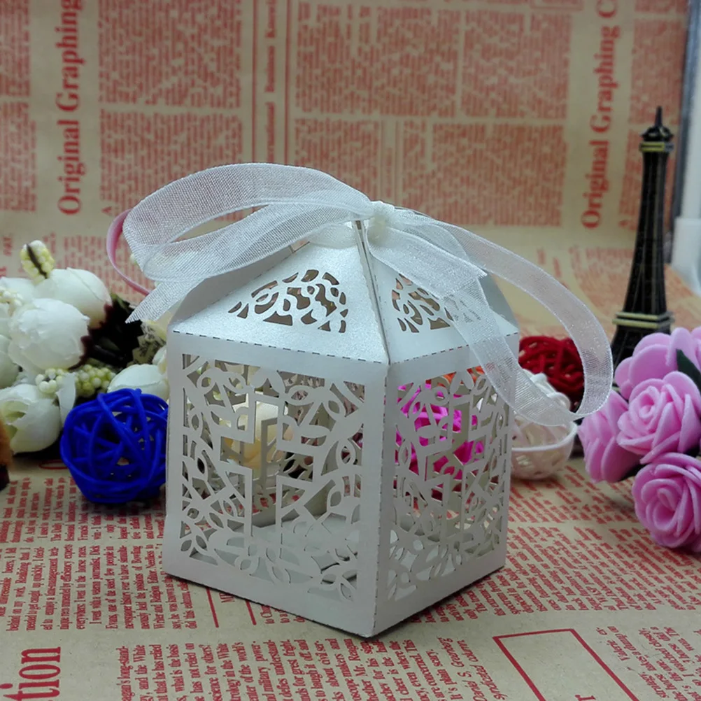 10 шт./лот белые крестовые бумажные подарочные коробки для конфет с лентой