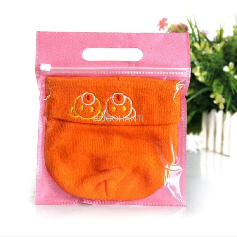 

ROCOHANTI Custom Logo Printed Half Side Non Woven Fabric Bag Half Side Clear Plastic Bags with Zipper 20*19+5cm