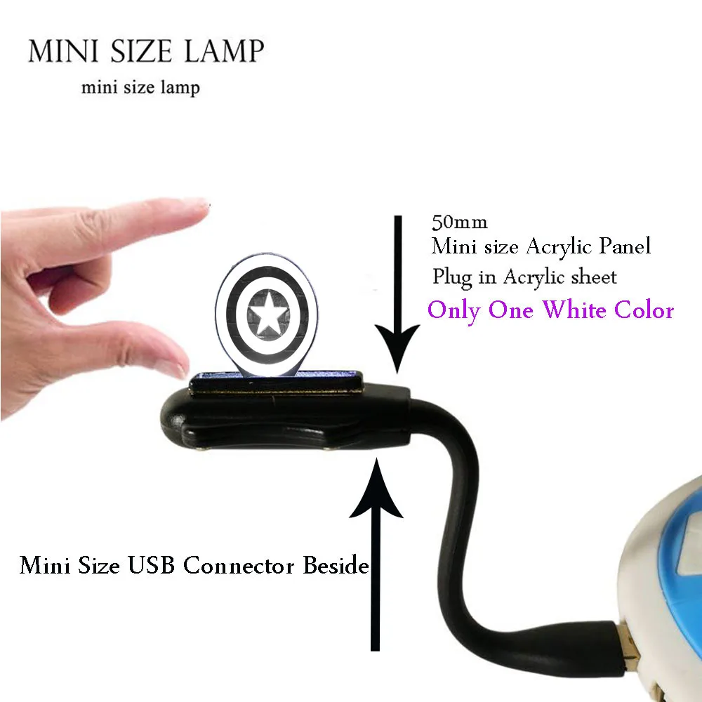 Mini USB Lamp Креативный Marvel 7 видов цветов USB Батарея заряд энергии супер герой реквизит Капитан Америка щит светодиодный декор комнаты Настроение Ночной светильник детский подарок - Испускаемый цвет: Mini USB Lamp