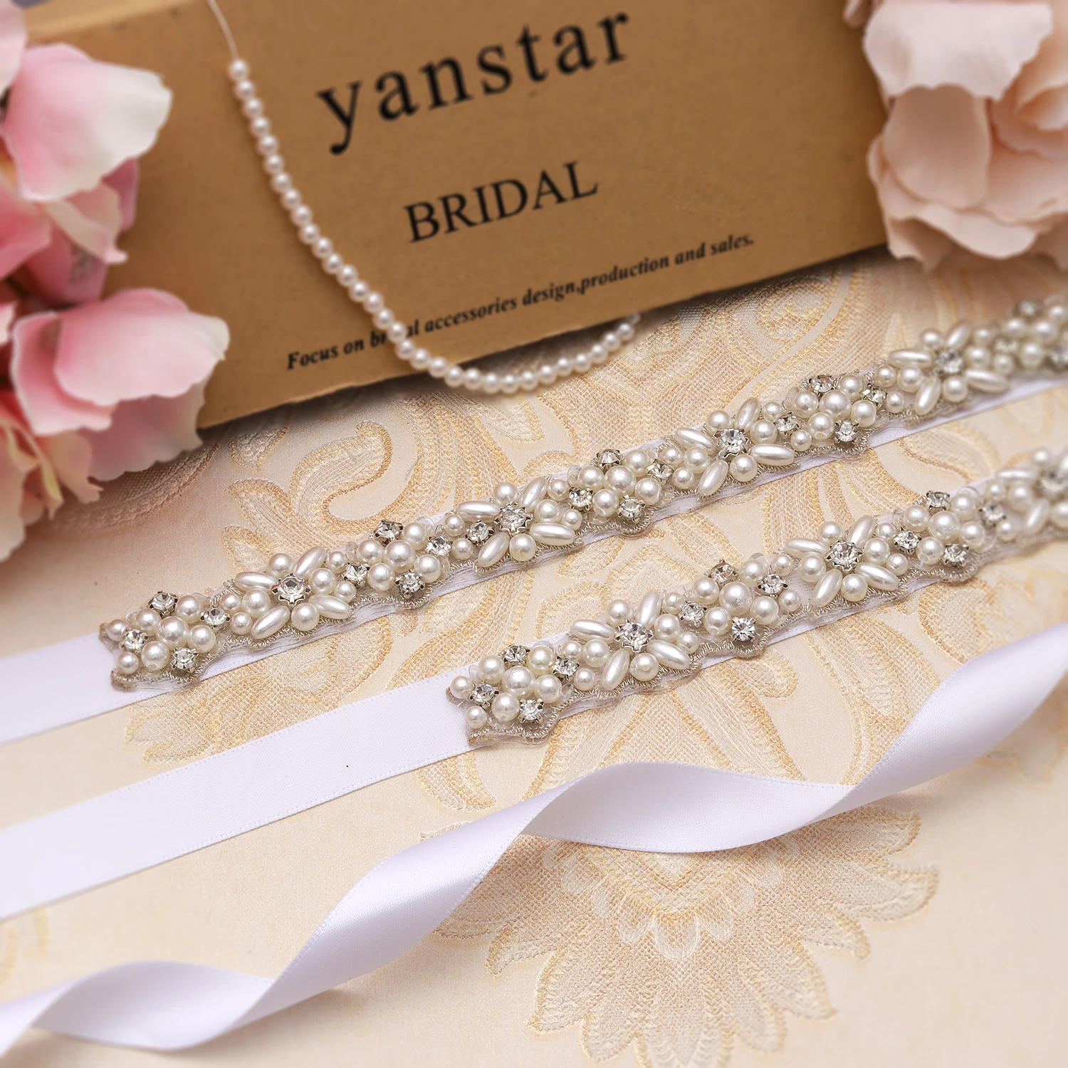 Yanstar жемчуг серебряный пояс тонкие стразы свадебный ручной бисером цвета