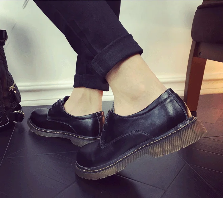 Men Round Toe Oxfords Shoes Men's Casual Lace-Up Low To Help Male Korean Version Anti-Skid Leather #C011 | Обувь