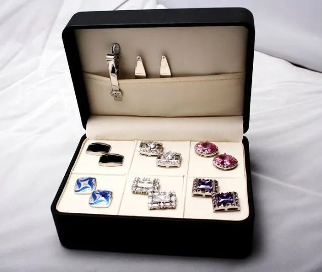 Brand New Cuff Links Gift Box 6 Pairs Holder Tie Clip Set Package 146mm*106mm*60mm PU Coated Display BoxCuff | Украшения и