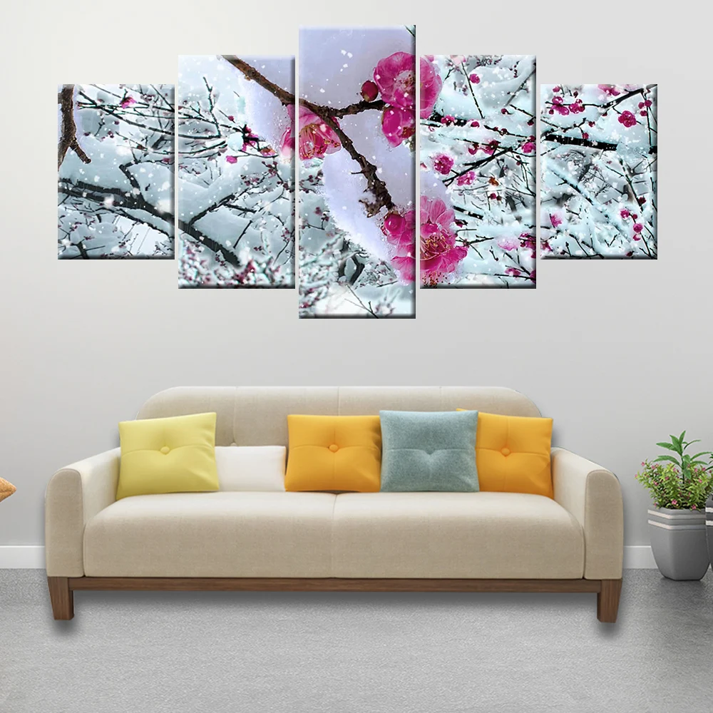 5 Pieces HD Print Painting Plum in the snow Modular For Modern Decorative Bedroom Living Room Home Wall Art Decor | Дом и сад