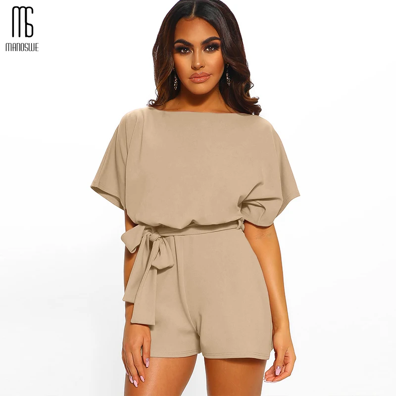 Летний популярный женский комбинезон с круглым вырезом и коротким рукавом