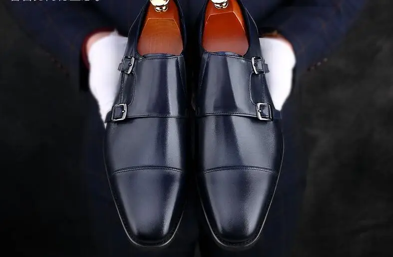 Men's shoes genuine leather dark blue smart casual oxfords buckle height increasing formal business sewing breathable dress shoe | Обувь