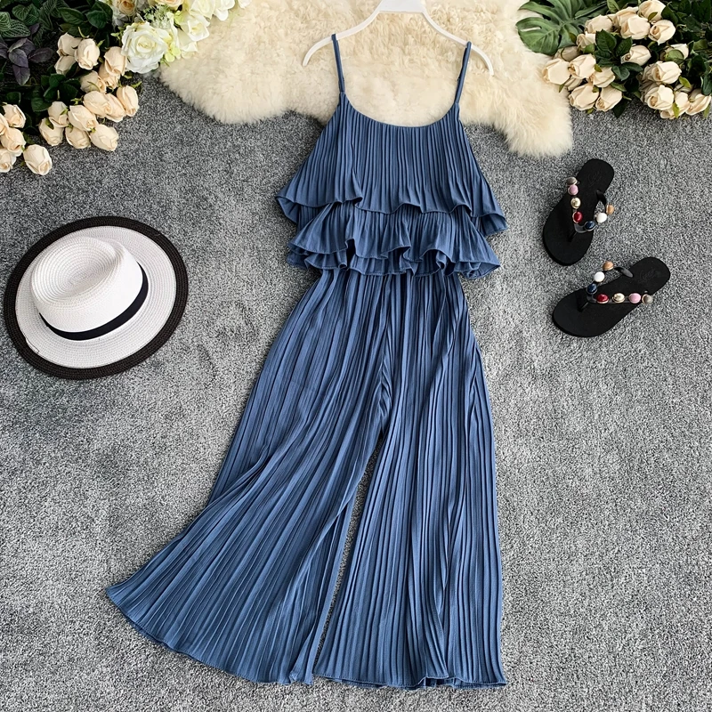 Женский Повседневный комплект ALPHALMODA плиссированный топ на бретельках с оборками