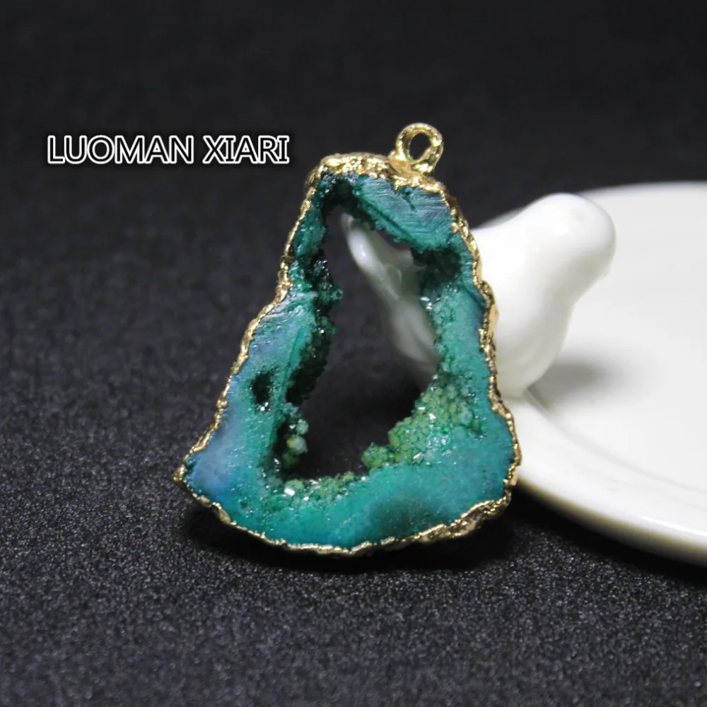 1 шт. оптовая продажа натуральный уникальный кристалл Drusy зеленый цвет неровный