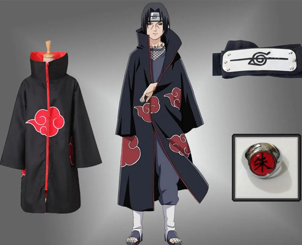 Аниме Наруто Учиха Итачи косплей костюм ниндзя Акацуки штормовка плащ халат