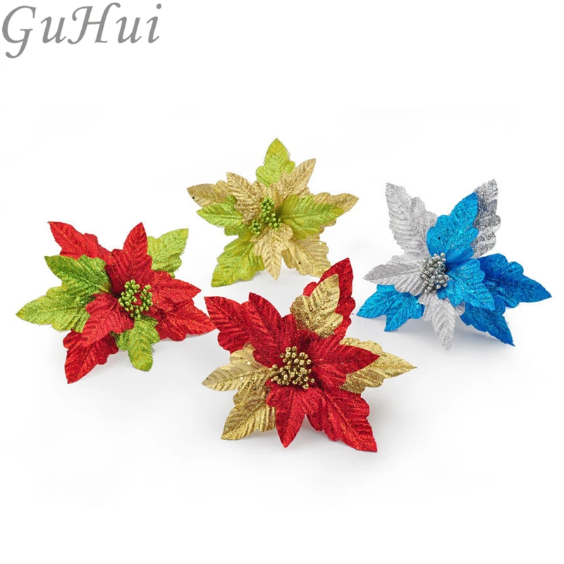 Artificial Flower For Christmas Tree Decor Baubles Large 26cm High Grade Three Layer Velvet Flowers Sticky Powder |