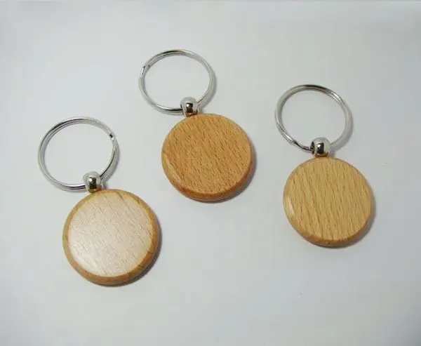 Оптовая продажа 10 шт. круглый пустой деревянный брелок для ключей рекламная