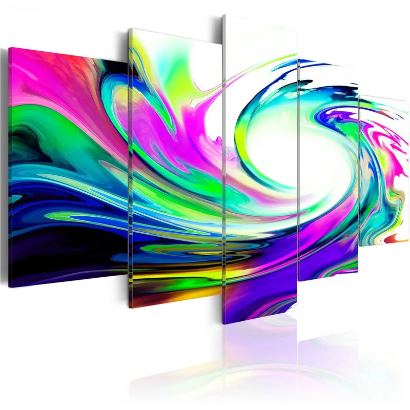 Wall Art Печать холст фотографии 5 шт. с цветным абстрактным вихревой живопись из