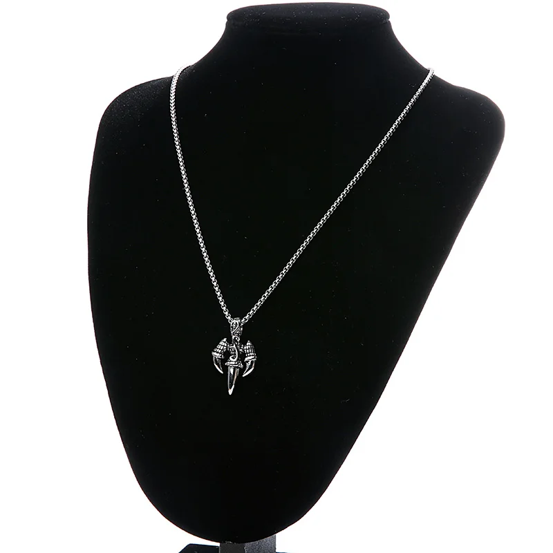 ZFVB Punk Claw Pendant Necklace Men 316L Stainless Steel Skull Skeleton Paws Necklaces Pendants Mens Trident Jewelry Gift | Украшения и